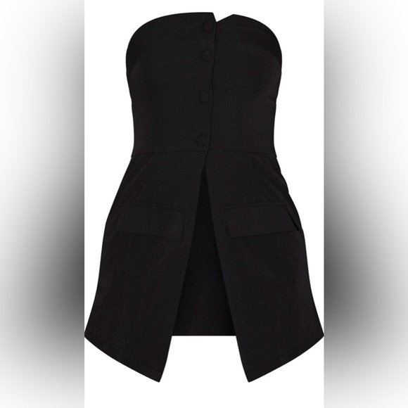 Black Tailored Button Skort Bandeau Romper - Picture 3 of 4